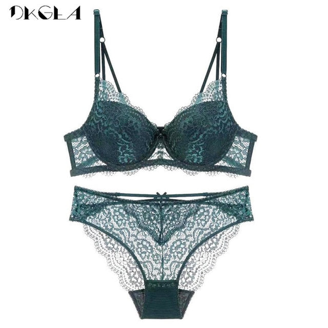 Super Gather Sexy Underwear Set Women Bras Deep V Purple Brassiere Thick Push Up Bra Panties Set Lace Embroidery Lingerie Sets eprolo