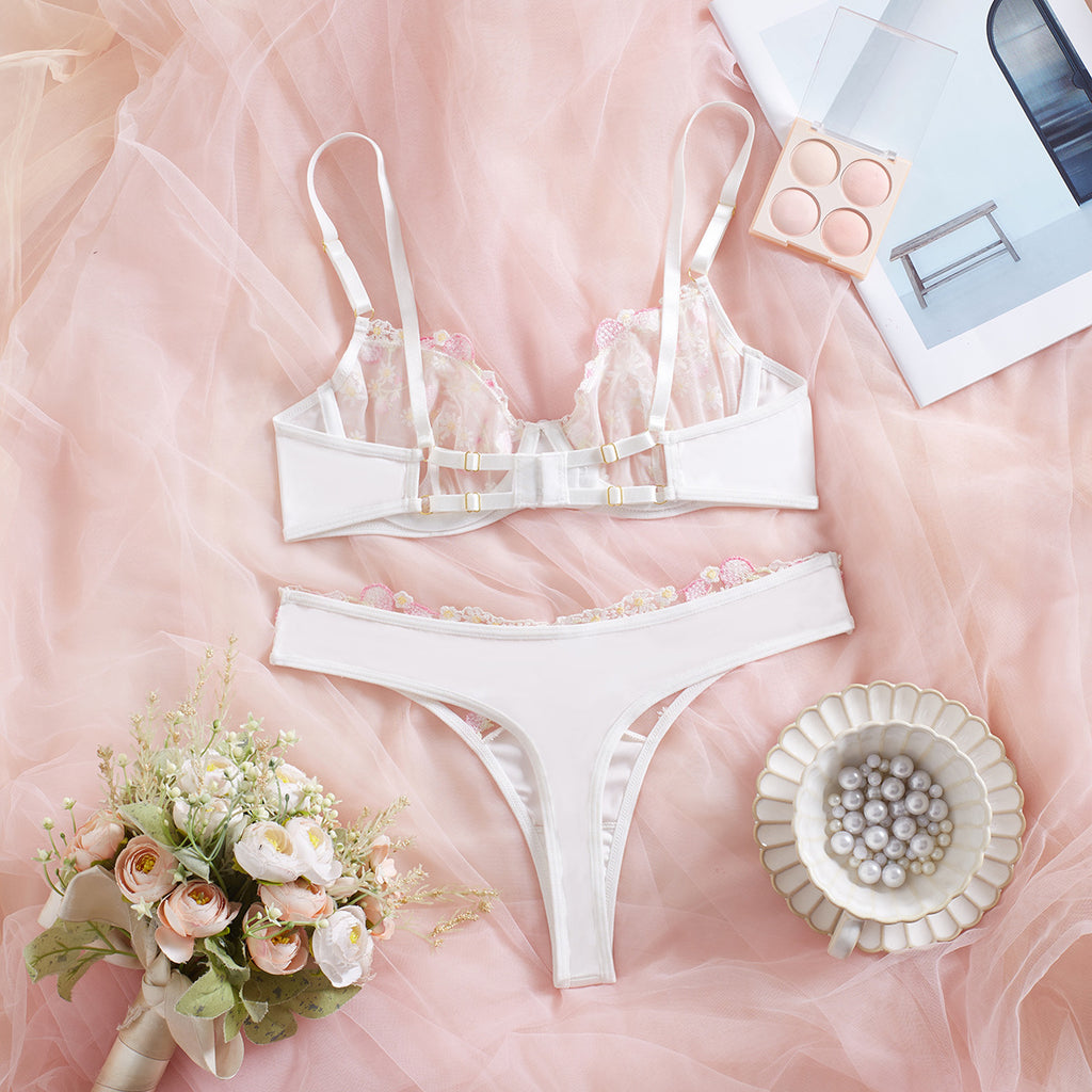 Cross-border Fresh Bra Lingerie Net Lace Embroidery Pure Desire Temptation Erotic Underwear with Steel Ring Gathering Set eprolo