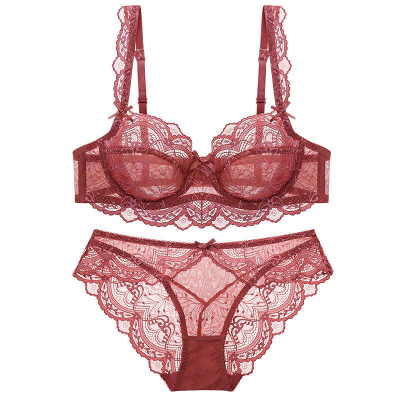 Sexy Lace Ultra Thin Transparent Bra and Panties Set Large Size Underwear Set Lingerie Women Brassieres A B C D E Cup 95C 95D eprolo