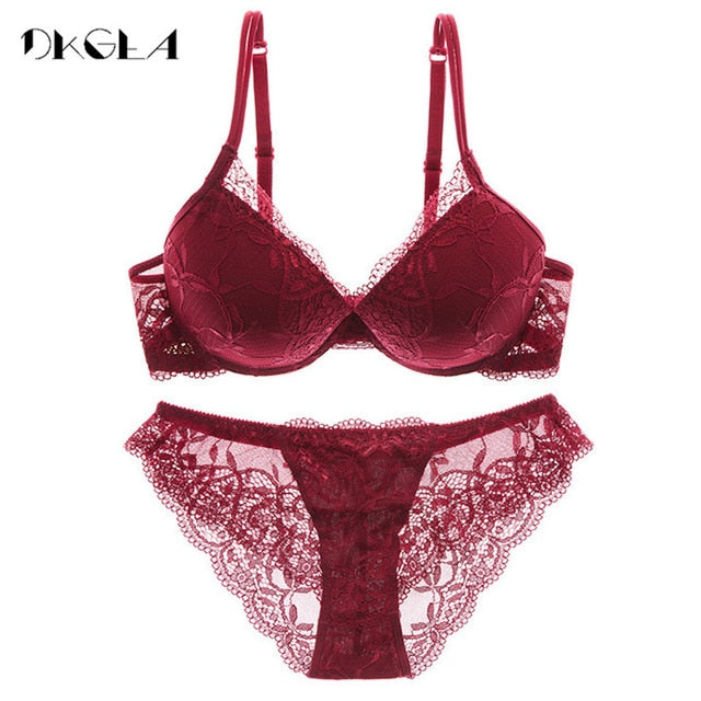Super Gather Brassiere Thick Cotton Underwear Set Women Bras Black Sexy Bra Panties Set Lace Lingerie A B C Cup Push up Bra Sets eprolo