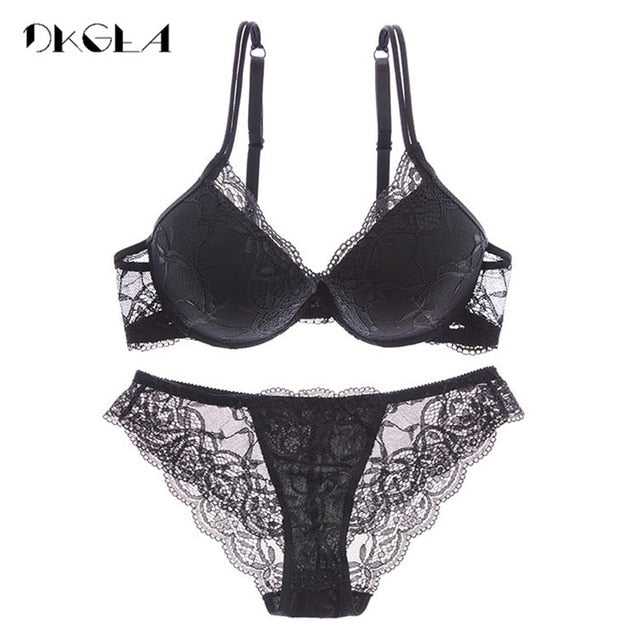 Super Gather Brassiere Thick Cotton Underwear Set Women Bras Black Sexy Bra Panties Set Lace Lingerie A B C Cup Push up Bra Sets eprolo