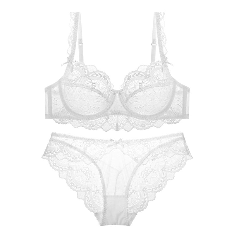 Sexy Lace Ultra Thin Transparent Bra and Panties Set Large Size Underwear Set Lingerie Women Brassieres A B C D E Cup 95C 95D eprolo
