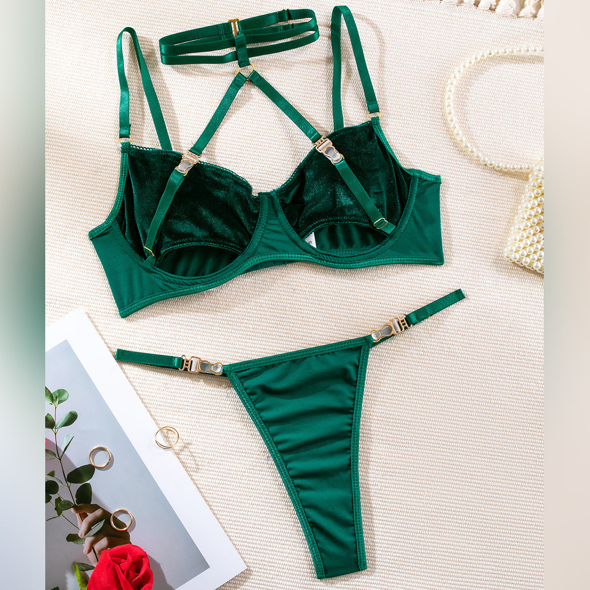 Cross-border Fully Managed Early Spring Pure Desire Sexy Lingerie Transparent Halter Comfortable Stocking Clip Two-piece Set for Women eprolo