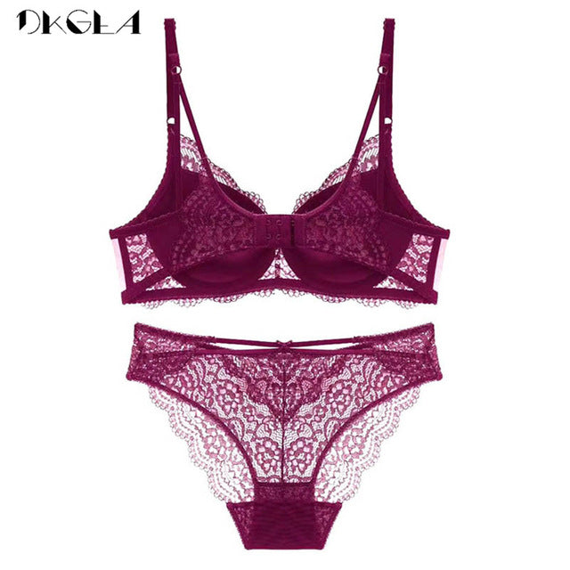 Super Gather Sexy Underwear Set Women Bras Deep V Purple Brassiere Thick Push Up Bra Panties Set Lace Embroidery Lingerie Sets eprolo