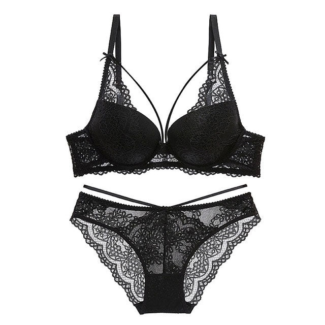 Green Underwear Set Women Bra Push Up Brassiere Cotton Thick Black Gather Sexy Bra Panties Sets Embroidery Lace Lingerie Set eprolo