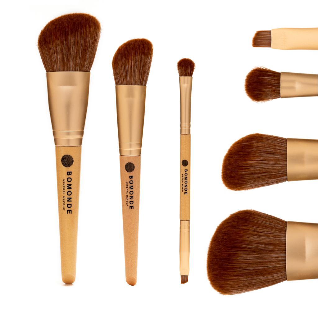 3-Piece Vegan Brush Set | Contour & Eyes Essentials in Eco Hessian Bag Bomonde mineral makeup