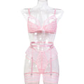 Sexy Half-Cup Lace Hollow Wave Wooden Edge Slightly Sheer Lingerie Set for Women eprolo
