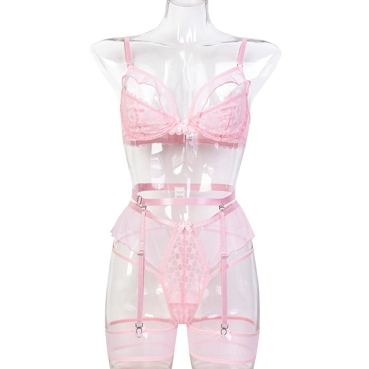 Sexy Half-Cup Lace Hollow Wave Wooden Edge Slightly Sheer Lingerie Set for Women eprolo