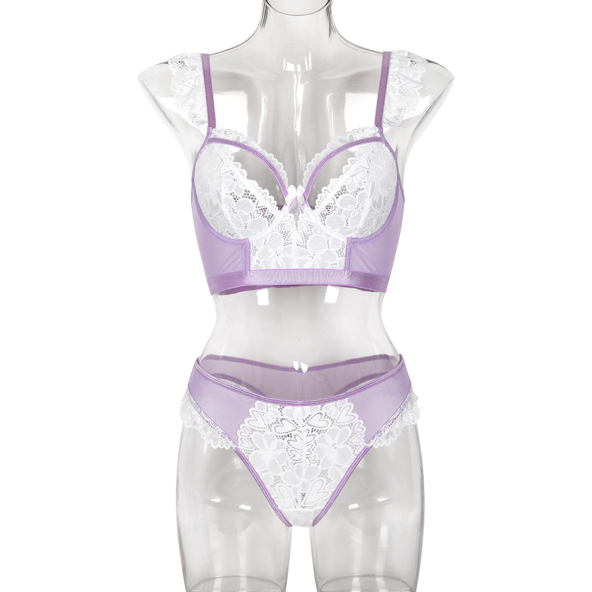 Elastic Lace Trim Bra Cup Hollow Out European and American Style Lingerie Two-Piece Set Top and Panties for Cross-Border Women eprolo
