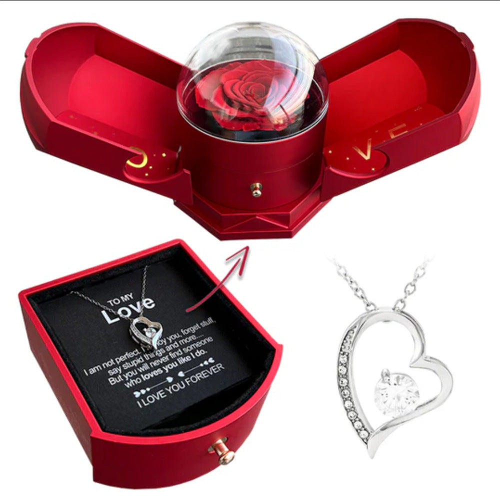 Double open rose gift box drawer style rose jewelry box angel wings Chinese Valentine's Day necklace gift box eprolo