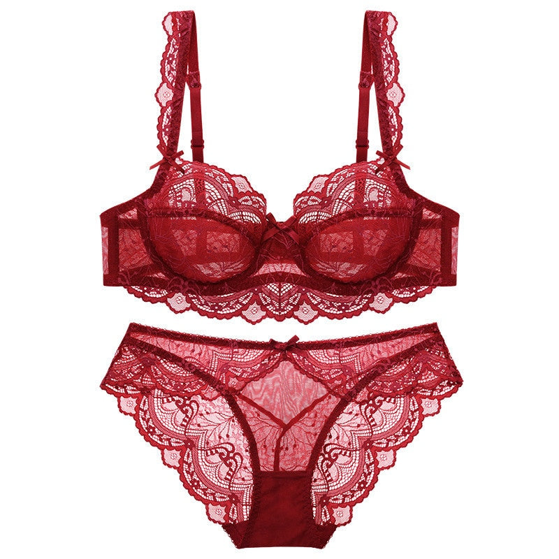 Sexy Lace Ultra Thin Transparent Bra and Panties Set Large Size Underwear Set Lingerie Women Brassieres A B C D E Cup 95C 95D eprolo