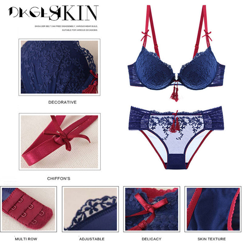 Palace Tassel Bra Set Push up Thick Cotton Brassiere Embroider Lingerie Set Lace Sexy Bras Women Underwear Set eprolo