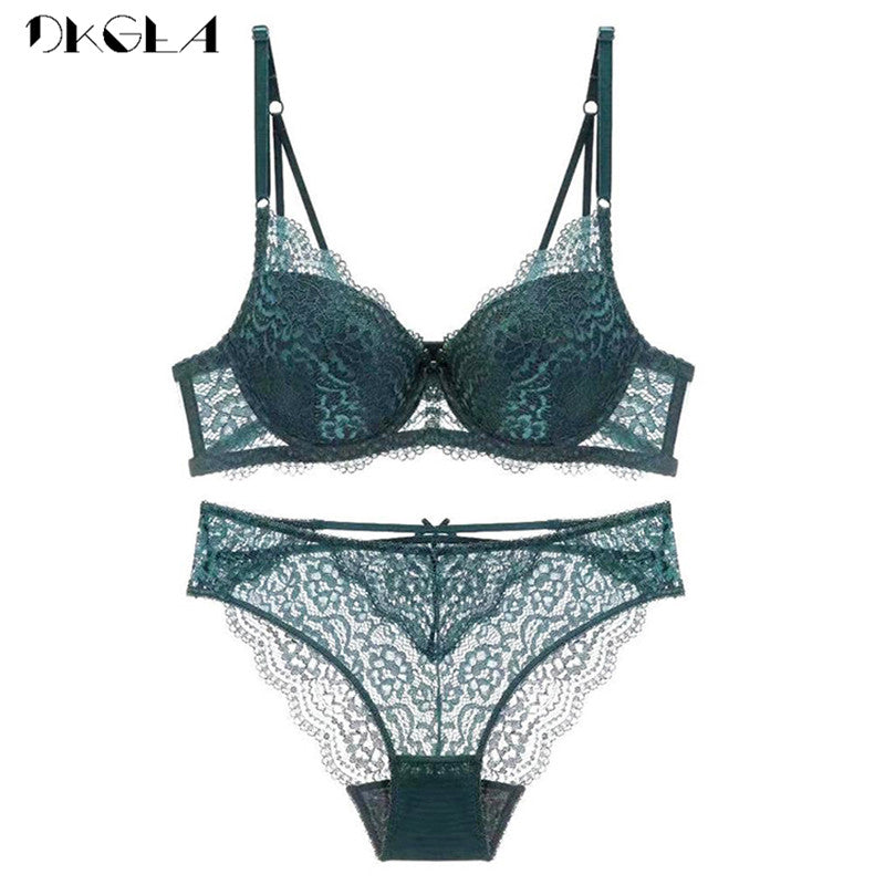 Super Gather Sexy Underwear Set Women Bras Deep V Purple Brassiere Thick Push Up Bra Panties Set Lace Embroidery Lingerie Sets eprolo
