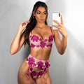 Underwear three-piece set embroidery big flower Mosaic fun underwear underwear garter belt bra and panty set  lingerie set eprolo