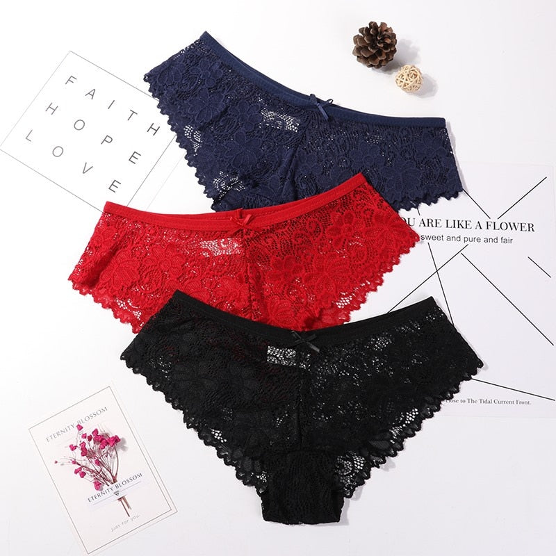 3 Pcs Panties for Woman Underwear Sexy Lace Breathable Soft Lingerie Female Briefs Panty Sexy Transparent Women's Underpants eprolo