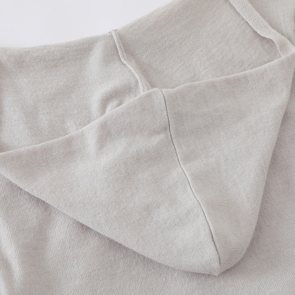 Double-Zipper Hooded Long Sleeve Short Knit Cardigan  Casual Solid Color Versatile Open Front Sweater eprolo