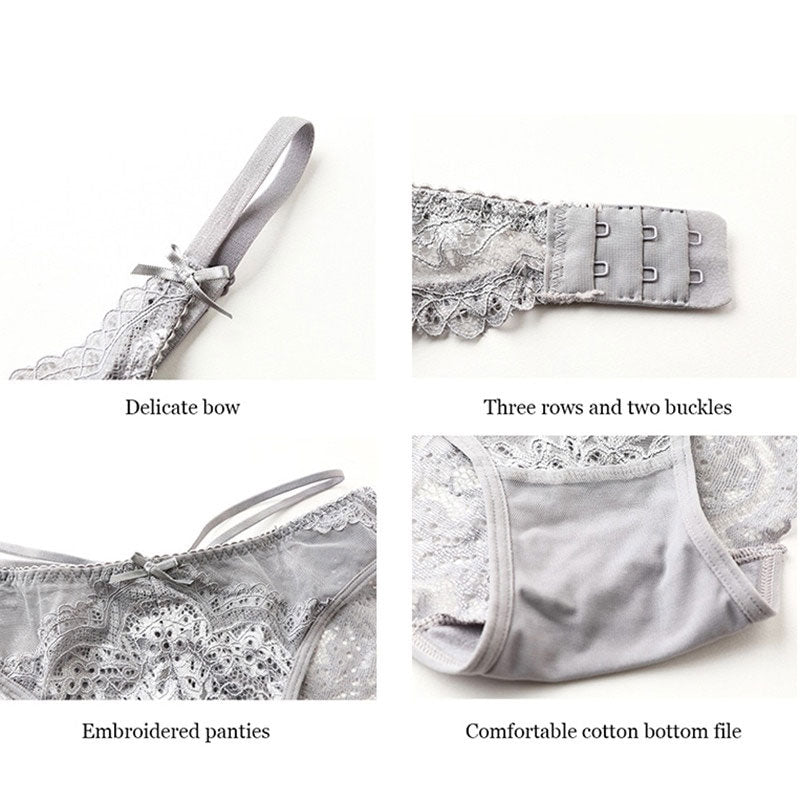 Green Underwear Set Women Bra Push Up Brassiere Cotton Thick Black Gather Sexy Bra Panties Sets Embroidery Lace Lingerie Set eprolo