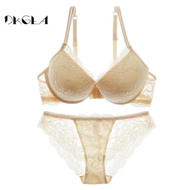 Super Gather Brassiere Thick Cotton Underwear Set Women Bras Black Sexy Bra Panties Set Lace Lingerie A B C Cup Push up Bra Sets eprolo