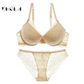 Super Gather Brassiere Thick Cotton Underwear Set Women Bras Black Sexy Bra Panties Set Lace Lingerie A B C Cup Push up Bra Sets eprolo