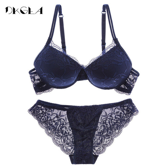 Super Gather Brassiere Thick Cotton Underwear Set Women Bras Black Sexy Bra Panties Set Lace Lingerie A B C Cup Push up Bra Sets eprolo