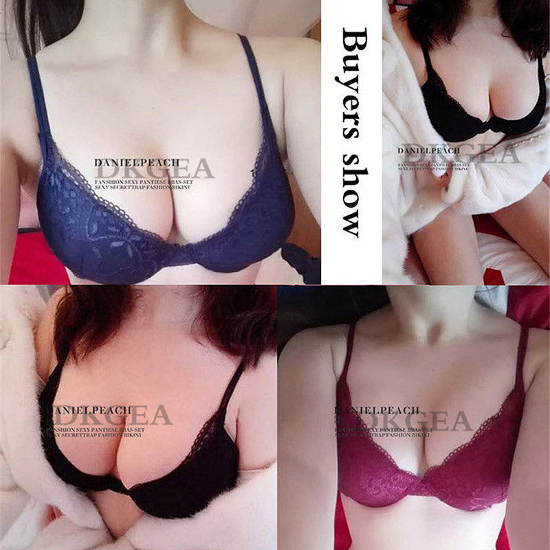 Super Gather Brassiere Thick Cotton Underwear Set Women Bras Black Sexy Bra Panties Set Lace Lingerie A B C Cup Push up Bra Sets eprolo