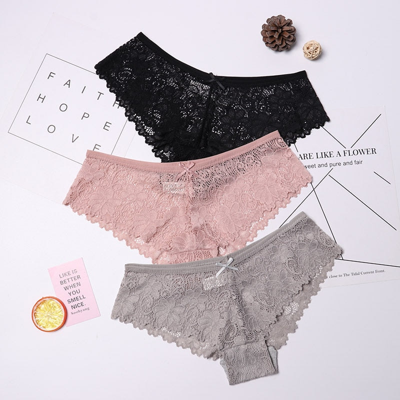 3 Pcs Panties for Woman Underwear Sexy Lace Breathable Soft Lingerie Female Briefs Panty Sexy Transparent Women's Underpants eprolo