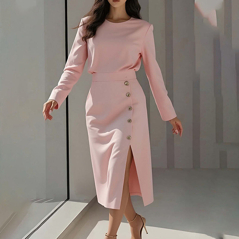 Elegant Style Round Neck Solid Color Dress Long Dress for Women eprolo