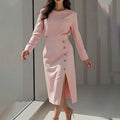 Elegant Style Round Neck Solid Color Dress Long Dress for Women eprolo