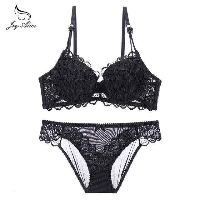 Womens Lace Bra Brief Sets Seamless Push up Bras White Black Sexy Lingerie Gathering france bras Plus size Cup eprolo
