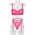 New Sexy Lingerie Embroidery Flower Sequin Stitching With Steel Ring Three Piece Set eprolo