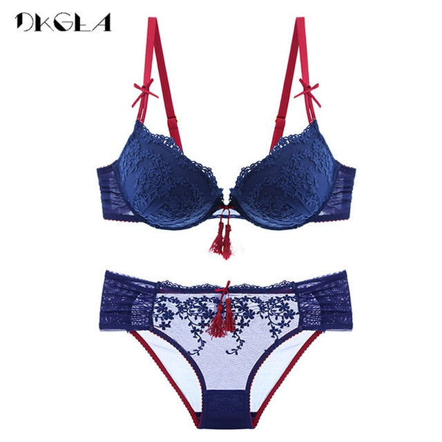 Palace Tassel Bra Set Push up Thick Cotton Brassiere Embroider Lingerie Set Lace Sexy Bras Women Underwear Set eprolo