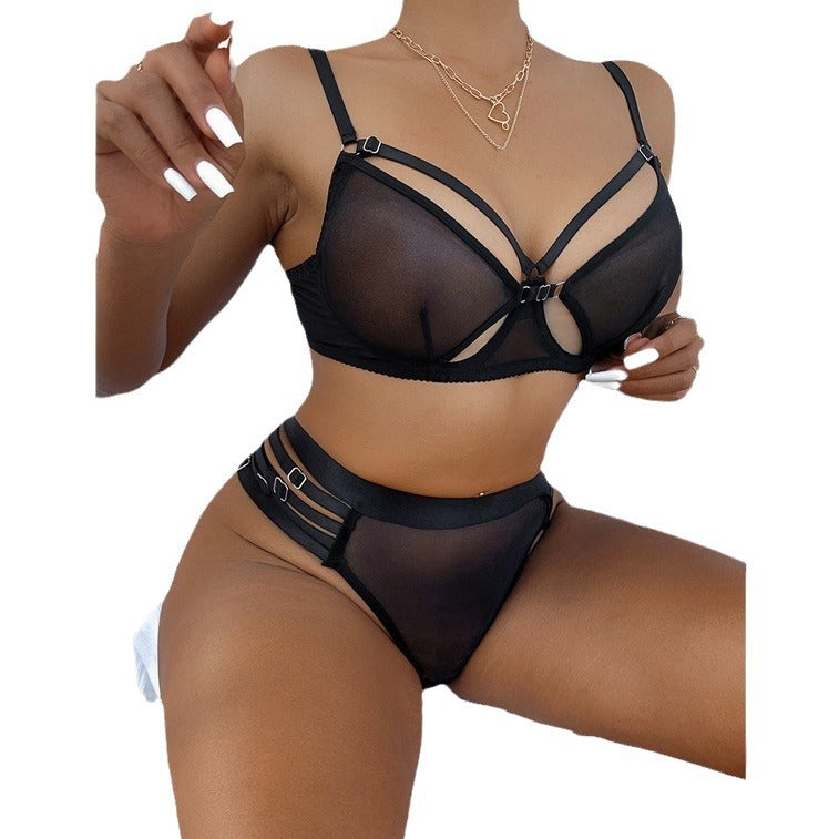 Style New Arrival Transparent Mesh Non-Wired Motorcycle Sexy Lingerie Set eprolo