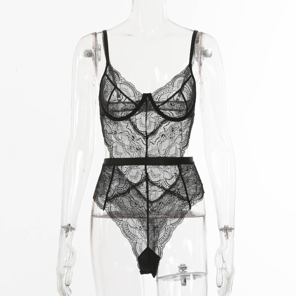 European And American Sexy See Through Sexy Lingerie Multi Color Lace Slim Fit Waist Jumpsuit eprolo