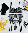 Floral Embroidery Patchwork Sheer Mesh Sexy Lingerie Set for Women eprolo