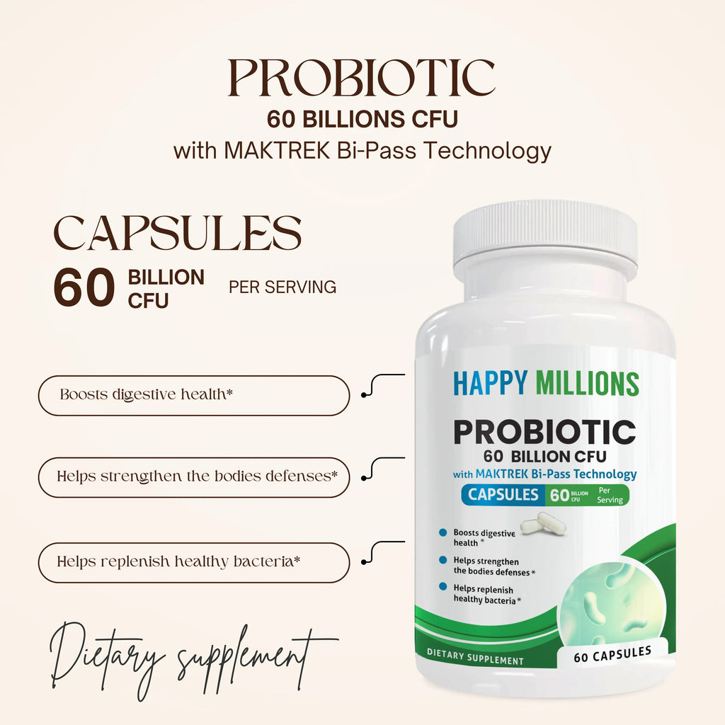 PROBIOTIC 60 BILLION CFU : GUT HEALTH SUPPLEMENT Happy Millions