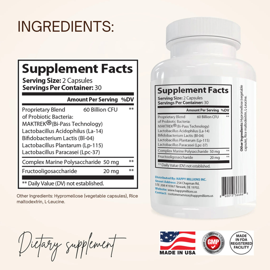 PROBIOTIC 60 BILLION CFU : GUT HEALTH SUPPLEMENT Happy Millions