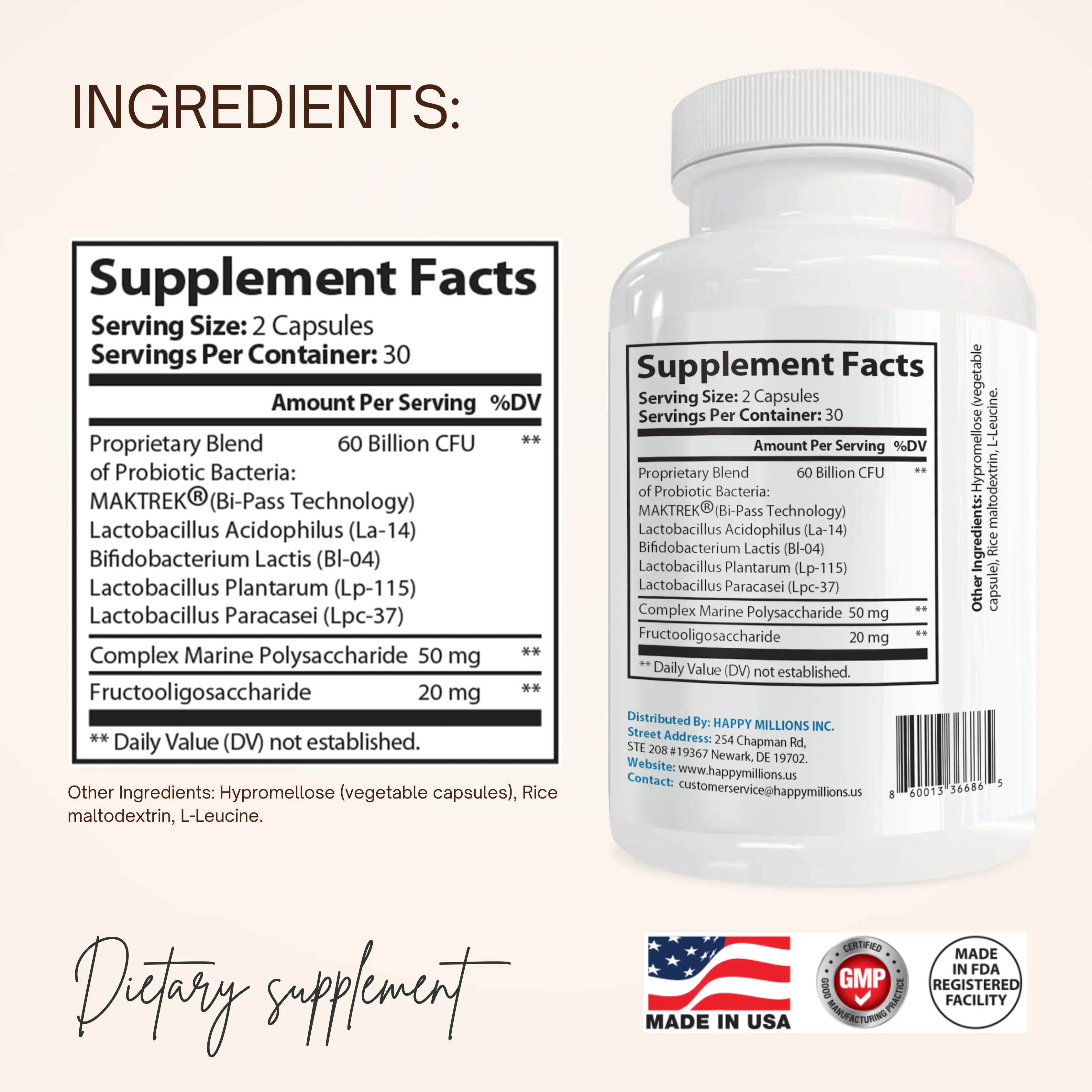 PROBIOTIC 60 BILLION CFU : GUT HEALTH SUPPLEMENT Happy Millions