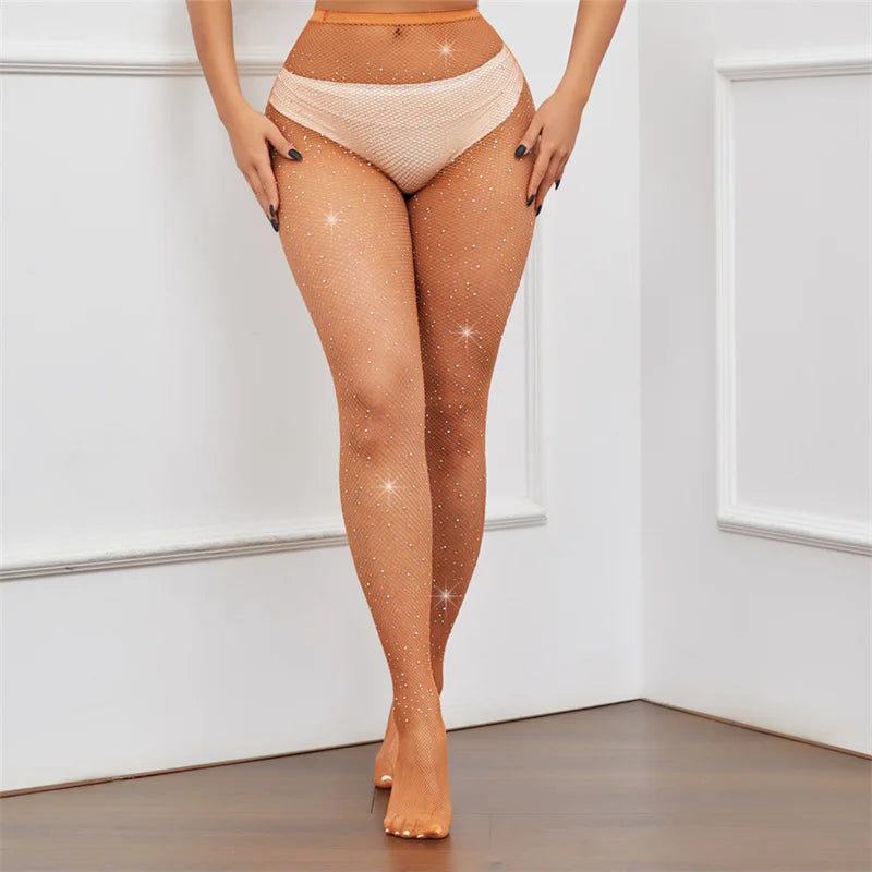 Alluring Plus Size Rhinestone Fishnet Pantyhose Velvet Love