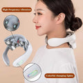 NNEDSZ White Portable Electric Neck Massager – Intelligent Pulse Therapy with Heat and 4 Massage Heads NNEDSZ