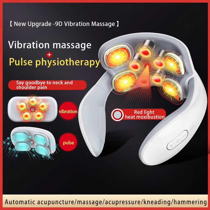 NNEDSZ White Portable Electric Neck Massager – Intelligent Pulse Therapy with Heat and 4 Massage Heads NNEDSZ