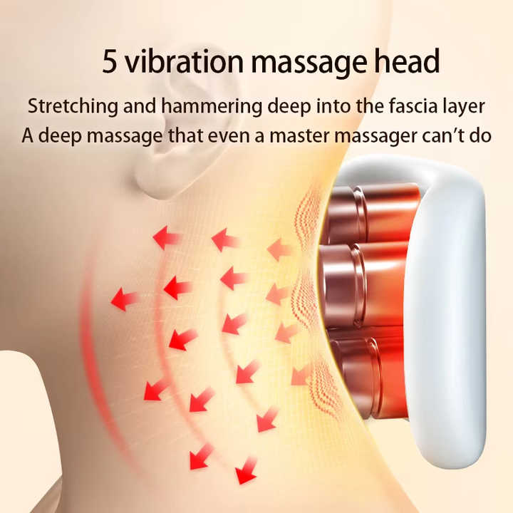 NNEDSZ White Portable Electric Neck Massager – Intelligent Pulse Therapy with Heat and 4 Massage Heads NNEDSZ