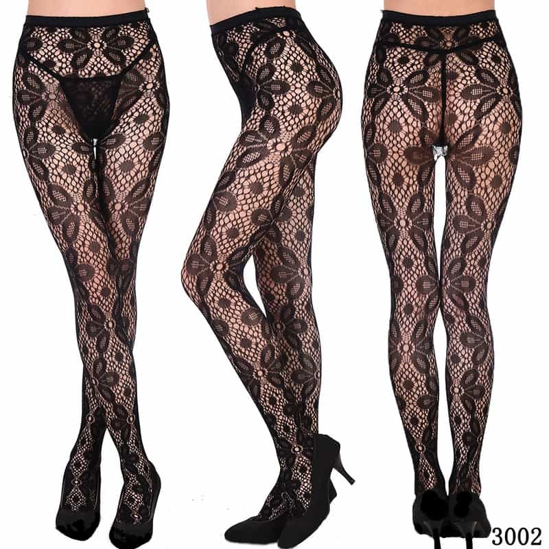 Vertical Strip Retro Hollow Lace Pantyhose 3001