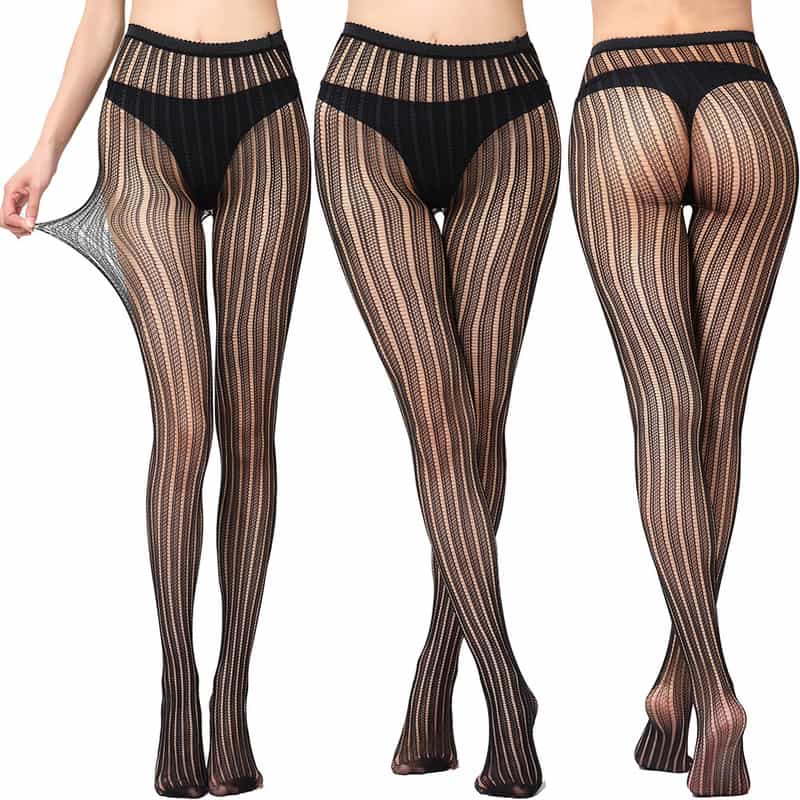 Vertical Strip Retro Hollow Lace Pantyhose 3016