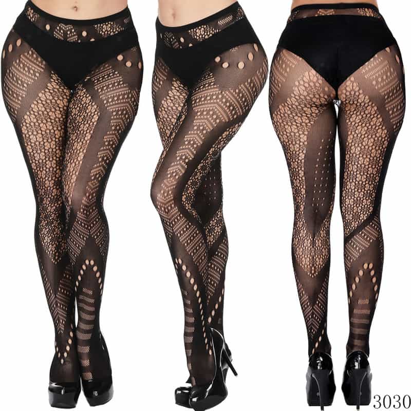 Vertical Strip Retro Hollow Lace Pantyhose 3029