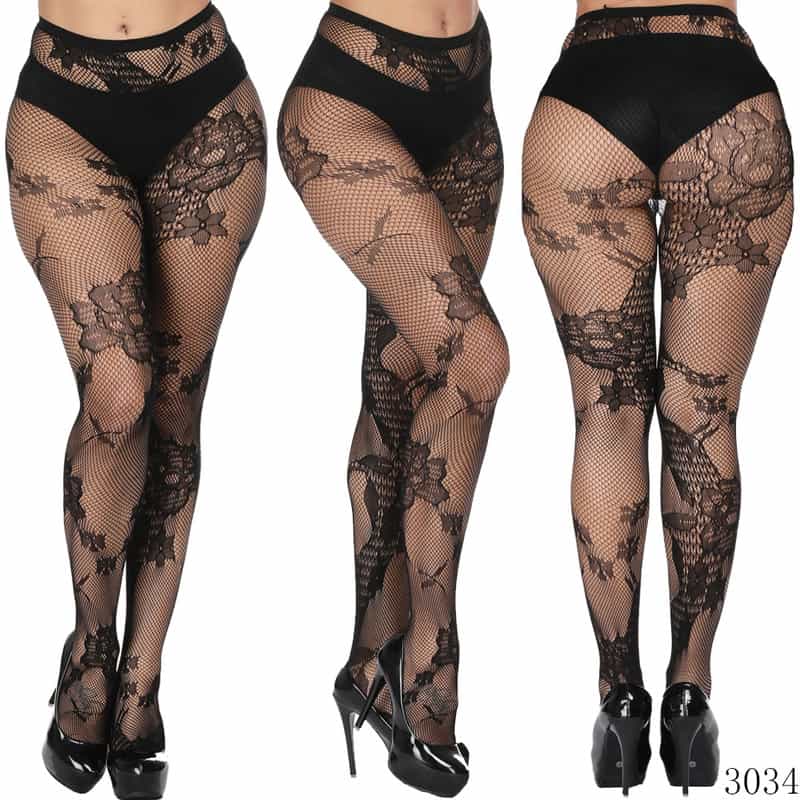 Vertical Strip Retro Hollow Lace Pantyhose 3033