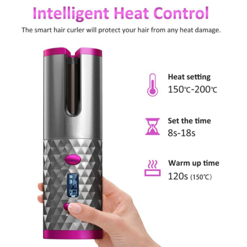 Cordless Rechargeable Auto Rotating Hair Curler With LED Display Pure Faze Health & Beauty