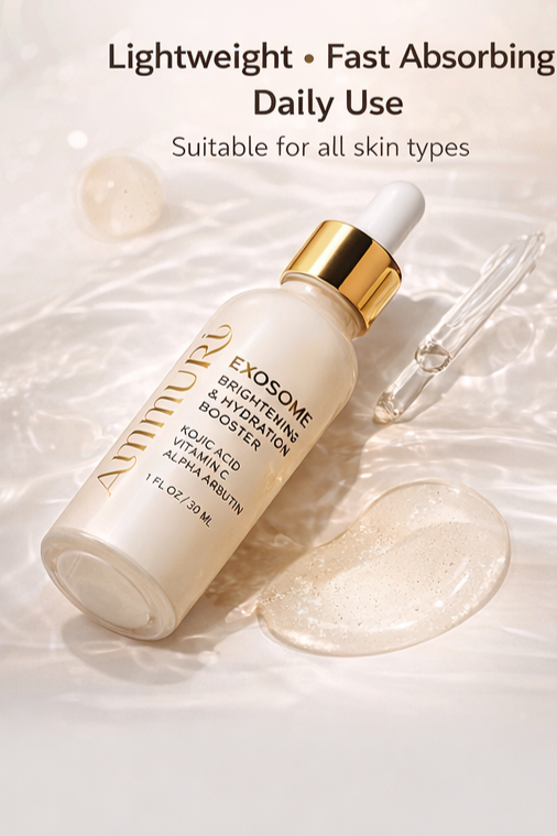 Ammuri Exosome Booster Serum – Brightening & Hydration Booster with Kojic Acid, Vitamin C & Alpha Arbutin | Fades Dark Spots, Evens Skin Tone & Boosts Radiance | For Face & Body – 30ml Ammuri Skincare